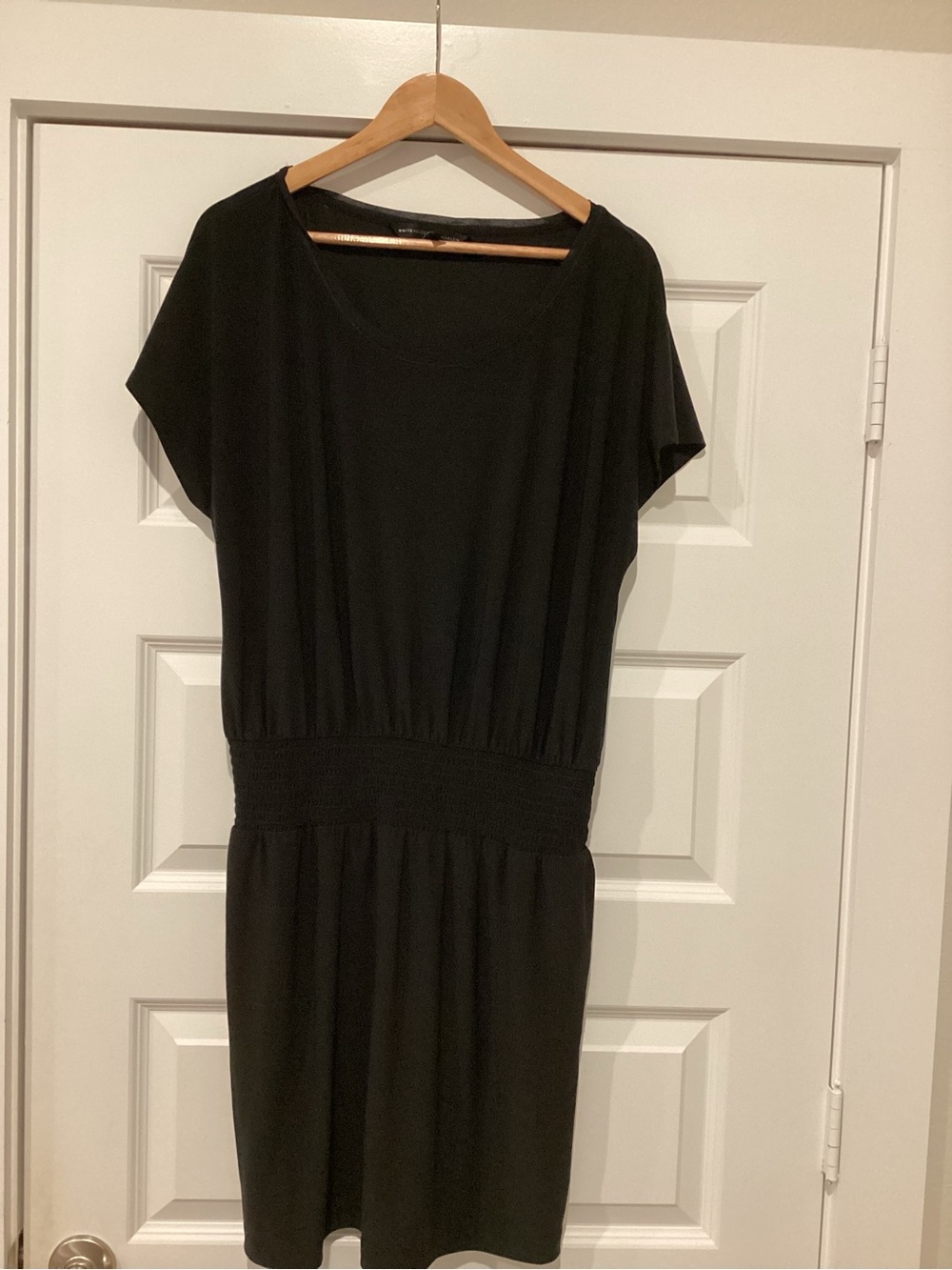 White House Black Market Black Midi Dress with Smocked Waist